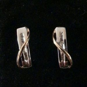 10kt White & yellow gold swirl over channel set diamond Two Tone Earrings 1"